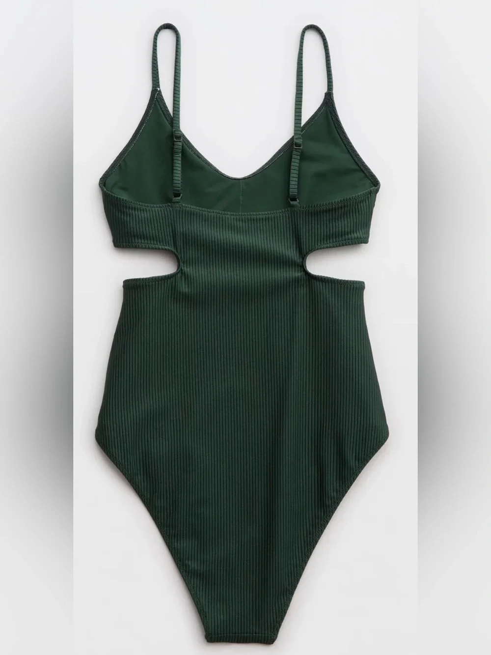 NWT Aerie Shine Rib Voop Cheeky CutOut One Piece Swimsuit Green Sycamore S(long)